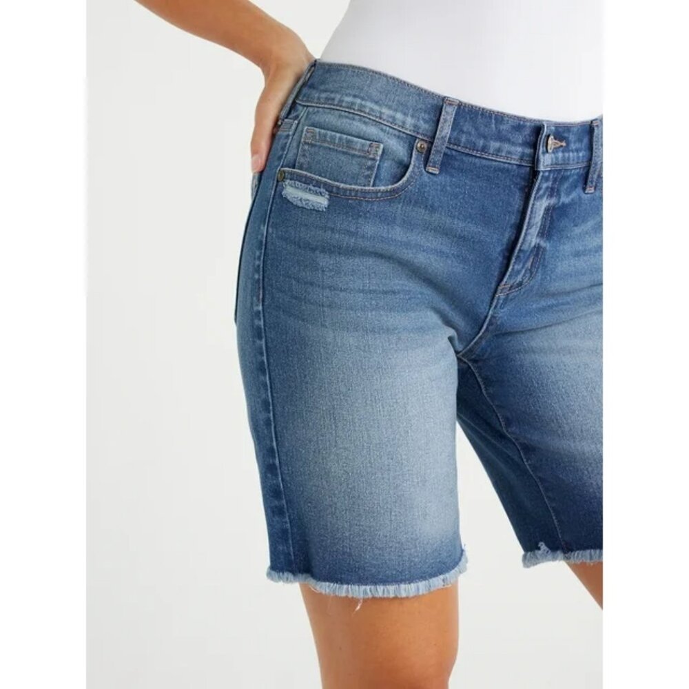 Women's Gabriella Bermuda Mid Rise Distressed Shorts Frayed Hem Sofia Vergara - Picture 5 of 7